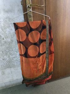 Stylish Orange Saree with Polka Dots