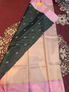 Dark Green &amp; Light Pink Gajii Saree