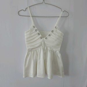 White satin Ruched Camisole Top🪞✨️