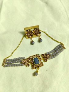 Elegant Grey Bead Necklace &amp; Earring Set