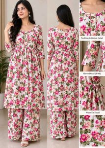 Floral Print Kurta Set with Palazzo Pants