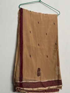 Elegant Beige Saree with Maroon Border