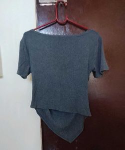 Stylish Grey Drape Neck Top
