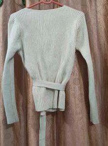 Ribbed Wrap-Style Long Sleeve Top