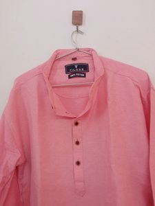 Pink Crop Henley Neck Shirt