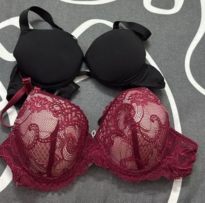 Maroon Lace & Black Push-Up Bras