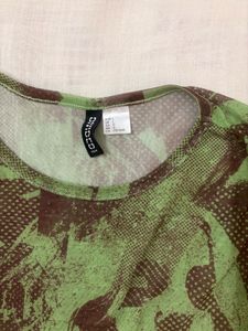 Green Graphic Mesh Long Sleeve Top