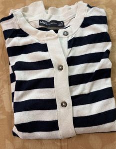 M&amp;S Navy &amp; White Striped Top