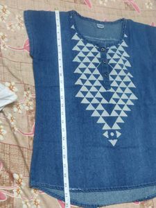 Denim Top with Geometric Print