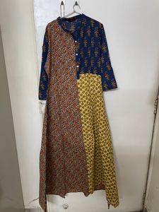 Mustard Yellow And Blue Coloured Cotton Anarkali K