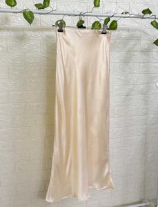 Beige Satin Midi Skirt