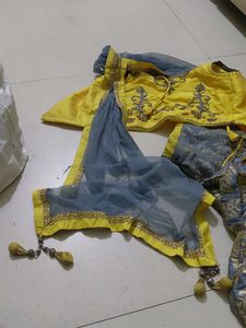 Yellow &amp; Grey Embellished Lehenga Choli