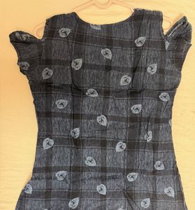Blue Plaid Cold Shoulder Top