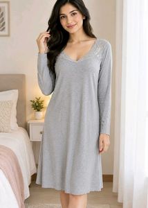Comfy Grey Lace Trim Nightgown