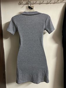 Gray Polo Collar Mini Dress