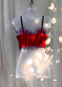 431110. Red Velvet Lace Trim Cami Top
