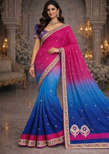 🇳🇿💫🎀Stunning Pink & Blue Ombre Saree