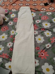 White Cargo Pants with Heart Embroidery
