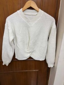 Twist-Front Knit Sweater