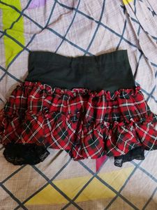 Red Plaid Ruffled Mini Skirt