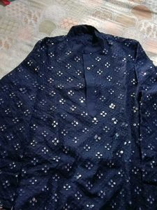 Men's Navy Blue Embellished Kurta