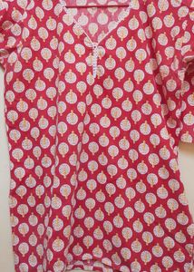 Red Printed short Cotton Kurta