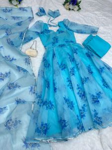 Organza Silk Anarkali Suit with huge Flair