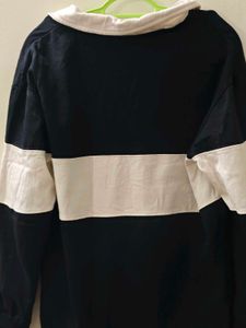 Black &amp; White Striped Polo Top