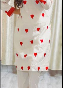 Red Heart Print kurta set