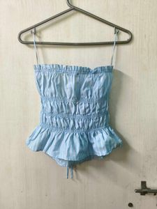 Zudio Blue Striped Ruched Tube Top