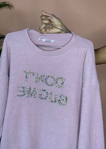 Sparkly Slogan Ribbed Top