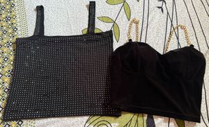 Black Velvet &amp; Rhinestone party Tops (set of 2)