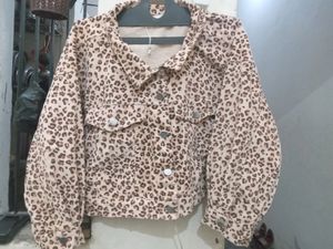 Branded Leopard Print Denim Jacket