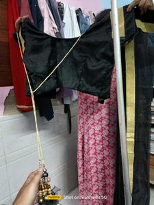 Black Silk Blouse with Gold Trim and lehanga