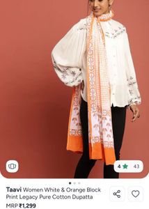 TAAVI Orange Pure Cotton Dupatta