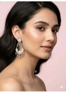 NEW Elegant Silver Flower Dangle Earrings