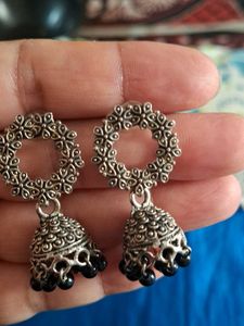 Oxidized Silver Jhumka Earrings