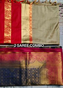 2 Saree Combo - Red &amp; Gold, Pink &amp; Blue