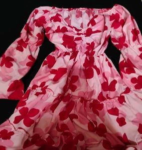 Pink Floral Off-Shoulder Mini Dress