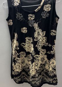 Chic Floral Sleeveless Black Tunic Top