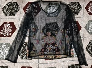 Embellished Black Sheer Top