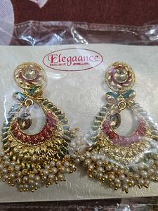 White Stone Work Earrings