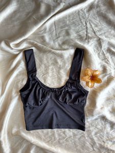 Sleek Black Ruched Crop Top