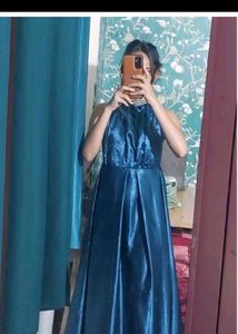 Elegant Blue Satin Maxi Dress