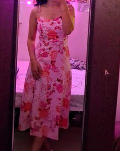 Floral Print Midi Dress with Tie Straps