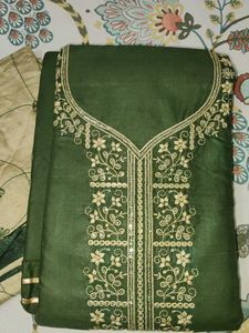 Elegant Green Embroidered unstitched dress