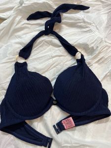 🧿Navy Blue Textured Bikini Top