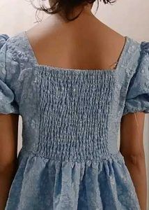Light Blue Floral Puff Sleeve Dress