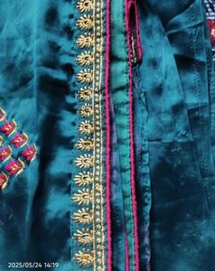 Teal &amp; Pink Embroidered Saree