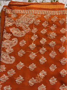 Beautiful Orange Embroidered Saree